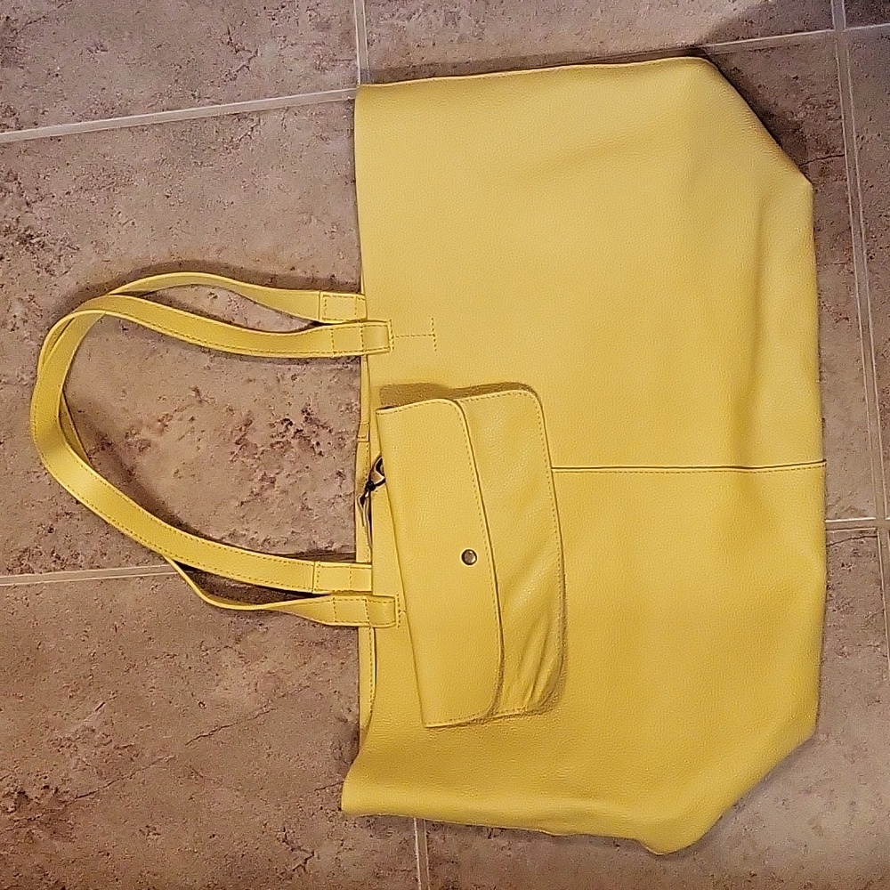 Anthropologie Yellow Leather Tote and Detachable Pouch